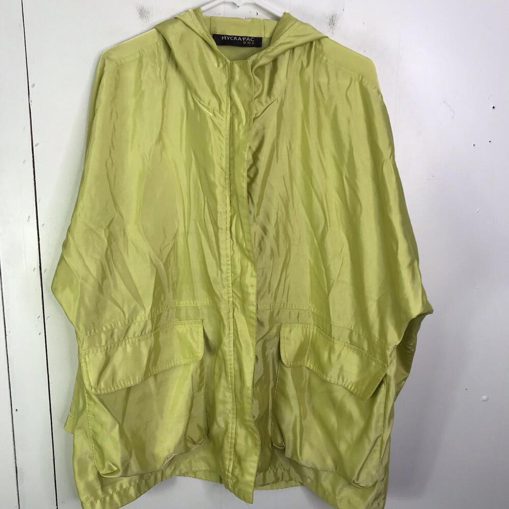 Mycra PAC Raincoat Womens S M Slicky Hooded Packable Lime Full Zip Pockets